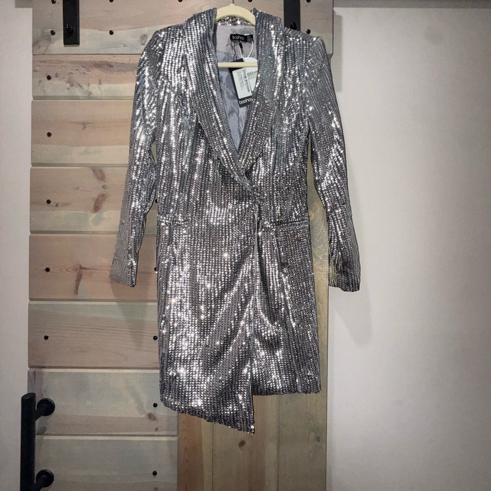 Boohoo Silver Sequin Dress
